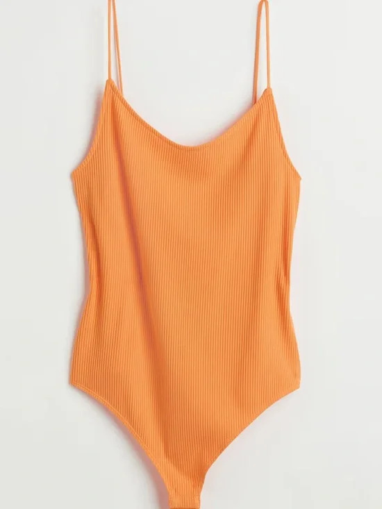H&M Ribbed Spaghetti-Strap Bodysuit - Orange - Picture 1 of 10